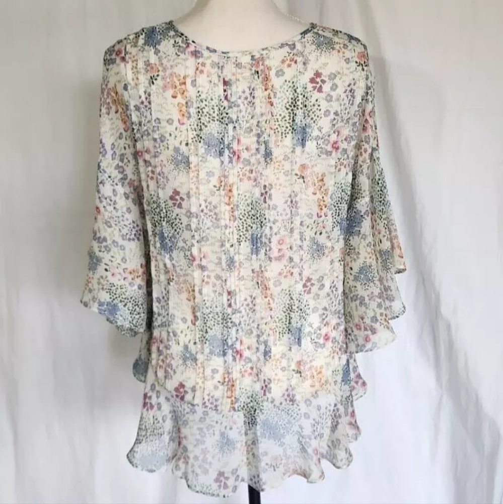 Sundance Colorful Floral Semi Sheer Flowy Shirt Top XS Short Sleeve - Picture 4 of 5